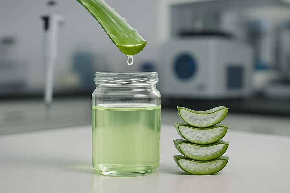 Aloe vera gel in lab for dandruff scalp treatment
