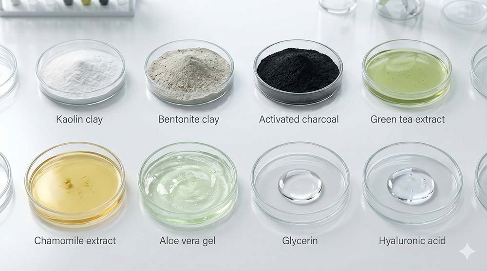 Petri dishes showing bubble mask formulation ingredients