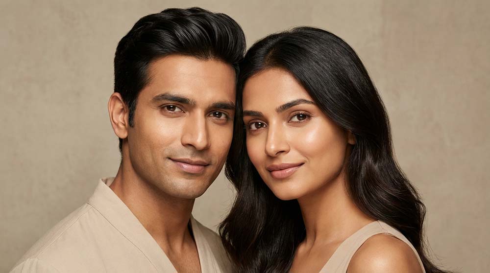 indian couple with healthy scalp and clean hair
