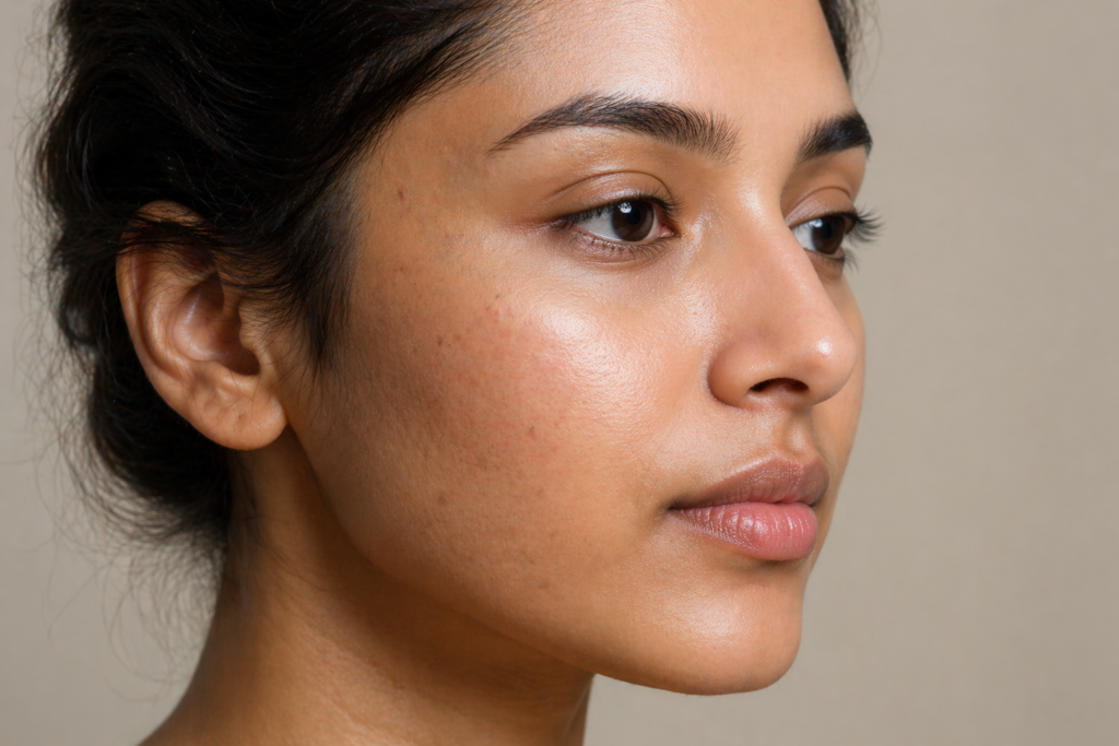 woman applying serum showing skincare product effectiveness on skin