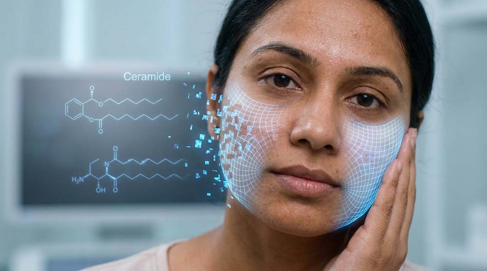 Sensitive skin visual with ceramide molecular overlay and repair mapping