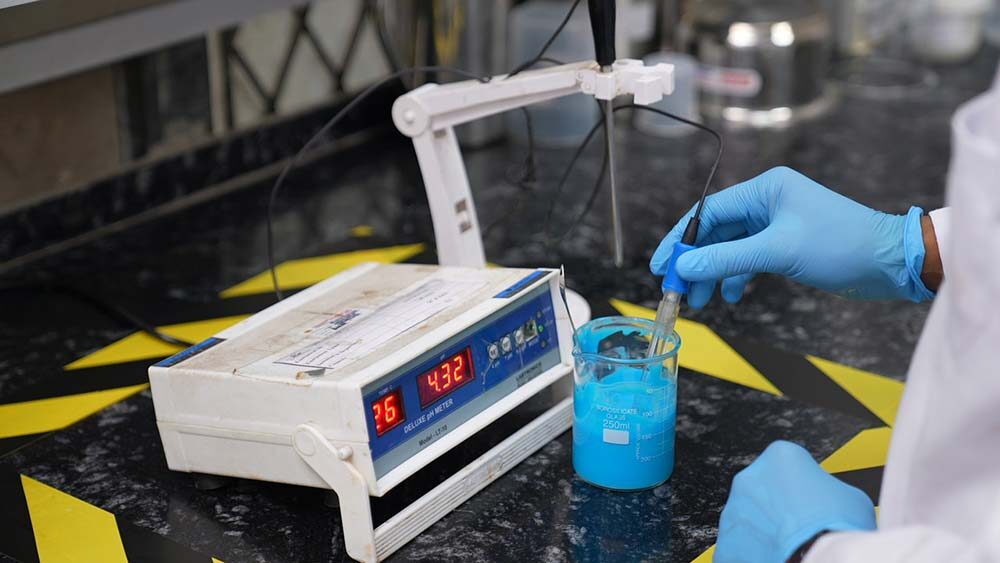 pH testing during skincare quality control process