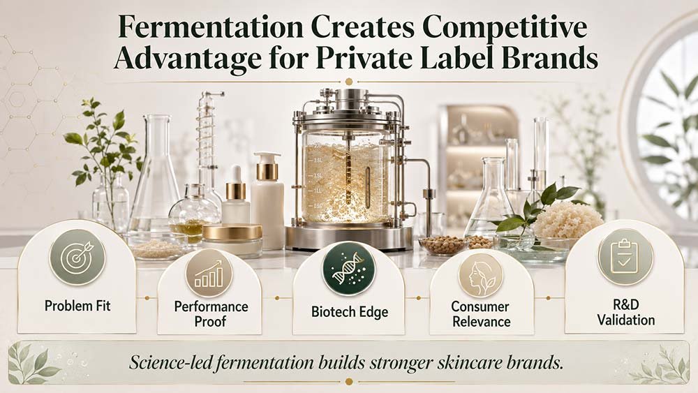 Fermentation framework showing competitive advantages for private label skincare brands